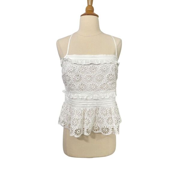 J.Crew NWT White Eyelet Cross Back Smocked Waist Top Size S Feminine Preppy - Picture 10 of 10